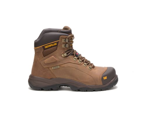 Caterpillar CAT Diagnostic Hi Waterproof Thinsulate™ Steel Toe Men's Work Boots Dark Beige | CAT-752TD