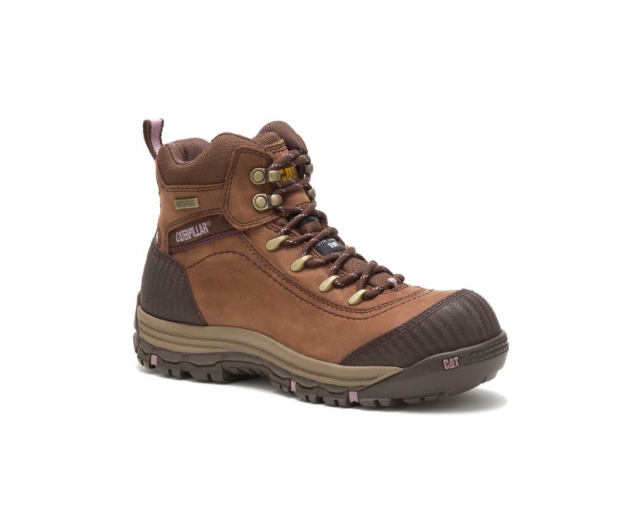 Caterpillar CAT Ally Waterproof Composite Toe Women's Work Boots Brown | CAT-513ZI