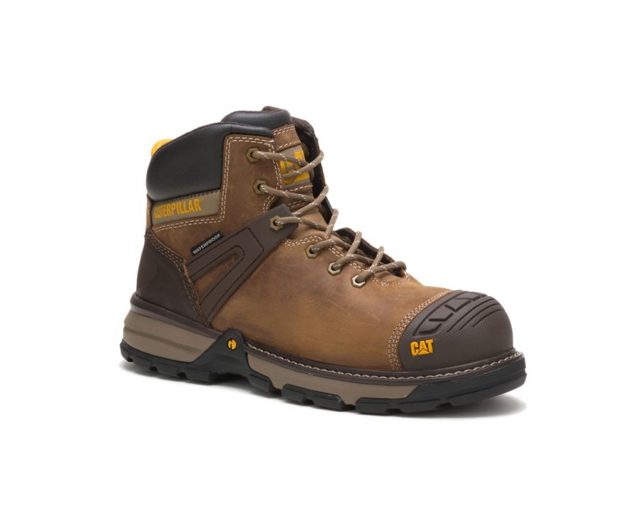 Caterpillar CAT Excavator Superlite Waterproof Nano Toe Men's Work Boots Dark Biege | CAT-690AM