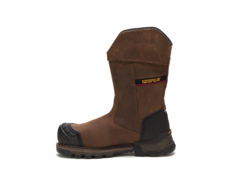 Caterpillar CAT Excavator XL Pull On Waterproof Composite Toe Men's Work Boots Dark Brown | CAT-185MG