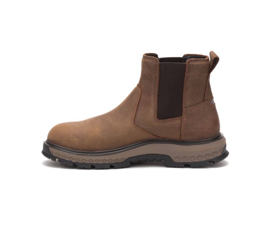 Caterpillar CAT Exposition Chelsea Alloy Toe Men's Work Boots Brown | CAT-792KO