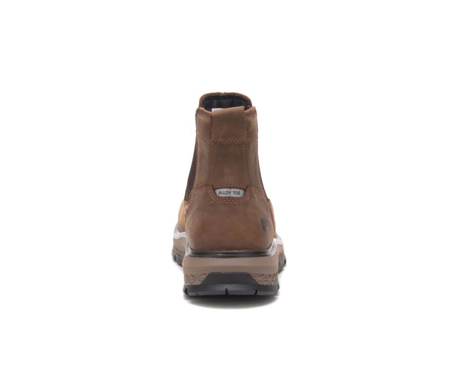 Caterpillar CAT Exposition Chelsea Alloy Toe Men's Work Boots Brown | CAT-792KO