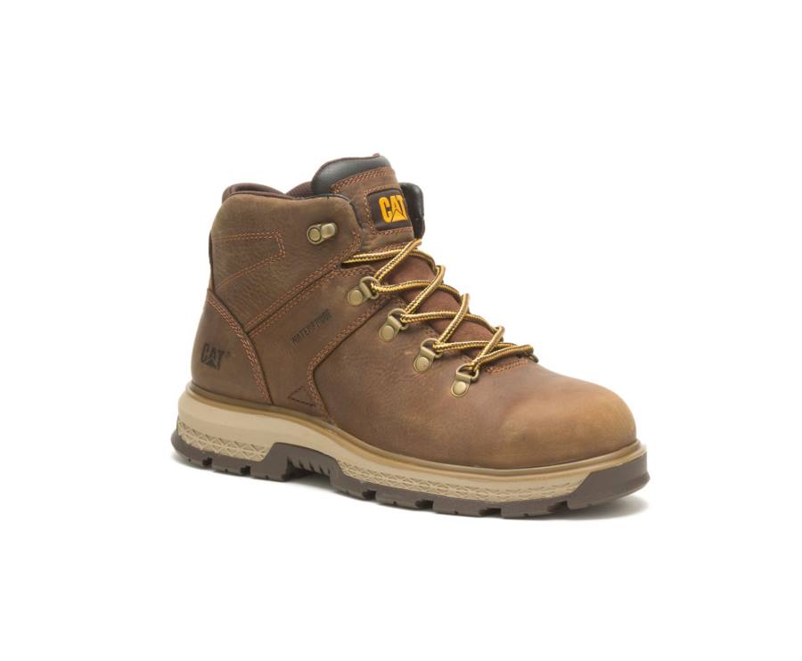 Caterpillar CAT Exposition Hiker Waterproof Alloy Toe Men's Work Boots Brown | CAT-788KO