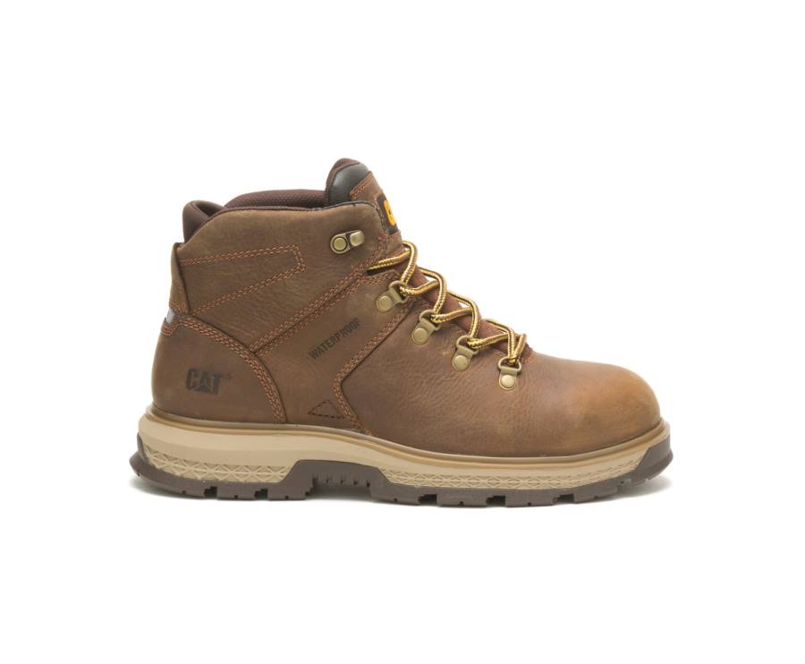 Caterpillar CAT Exposition Hiker Waterproof Alloy Toe Men\'s Work Boots Brown | CAT-788KO