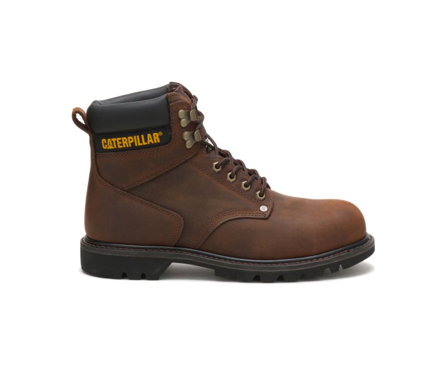 Caterpillar CAT Second Shift Steel Toe Men\'s Work Boots Dark Brown | CAT-381OZ