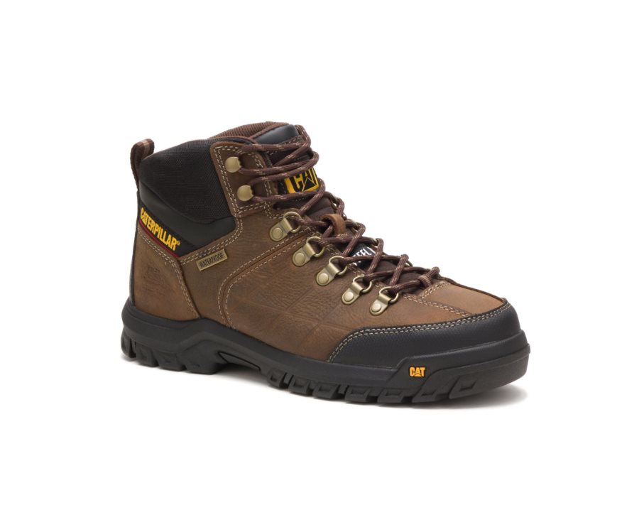 Caterpillar CAT Threshold Waterproof Steel Toe Men's Work Boots Brown | CAT-103NR