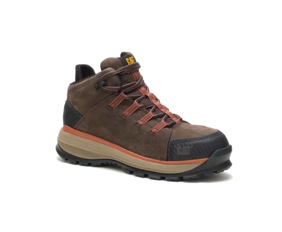 Caterpillar CAT Utilize Waterproof Alloy Toe Men's Work Boots Dark Chocolate | CAT-723TJ