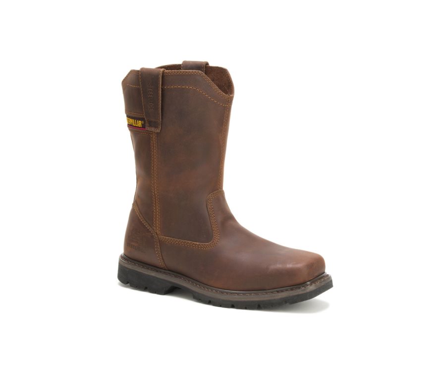 Caterpillar CAT Wellston Pull On Steel Toe Men's Work Boots Dark Brown | CAT-348OV