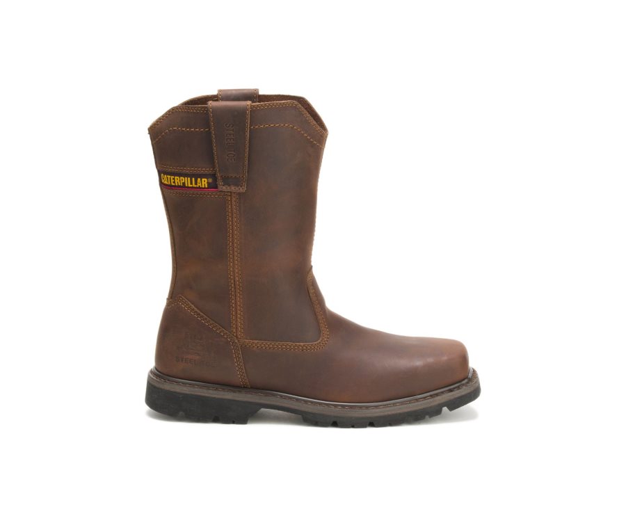 Caterpillar CAT Wellston Pull On Steel Toe Men\'s Work Boots Dark Brown | CAT-348OV